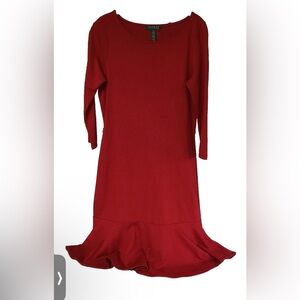 Lauren Ralph Lauren Womens Strawberry Red Fitted Dress With Knee Flare Size XL